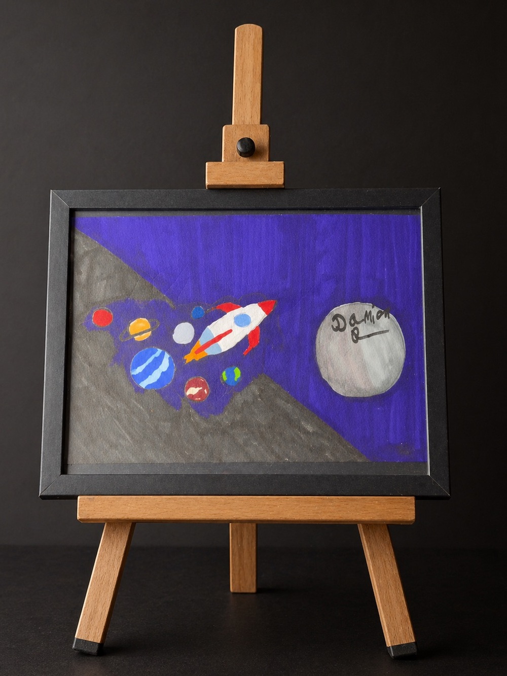 9 Y/O Hand Drawn “Rocket, To The Moon”